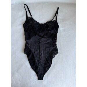 Vintage 80s 90s Gold Label Victoria‎ Secret Black Large Satin One Piece Teddy